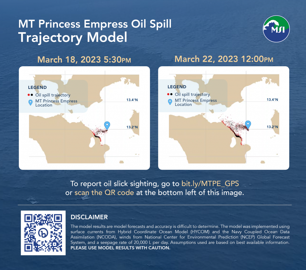 Bulletin 09: Oil spill trajectories show northward shift with Calapan possibly receiving most of the oil from March 20-22