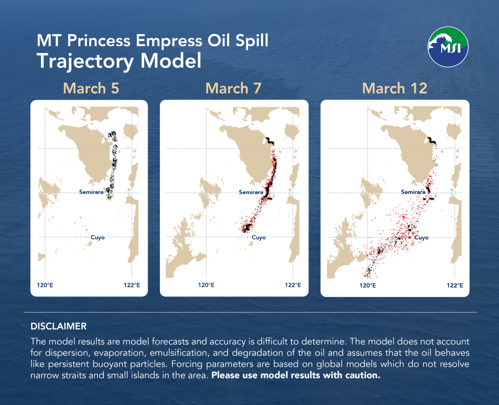Bulletin 04: Model forecasts that spill will reach Cuyo Islands and get closer to northern Palawan in about a weeks time