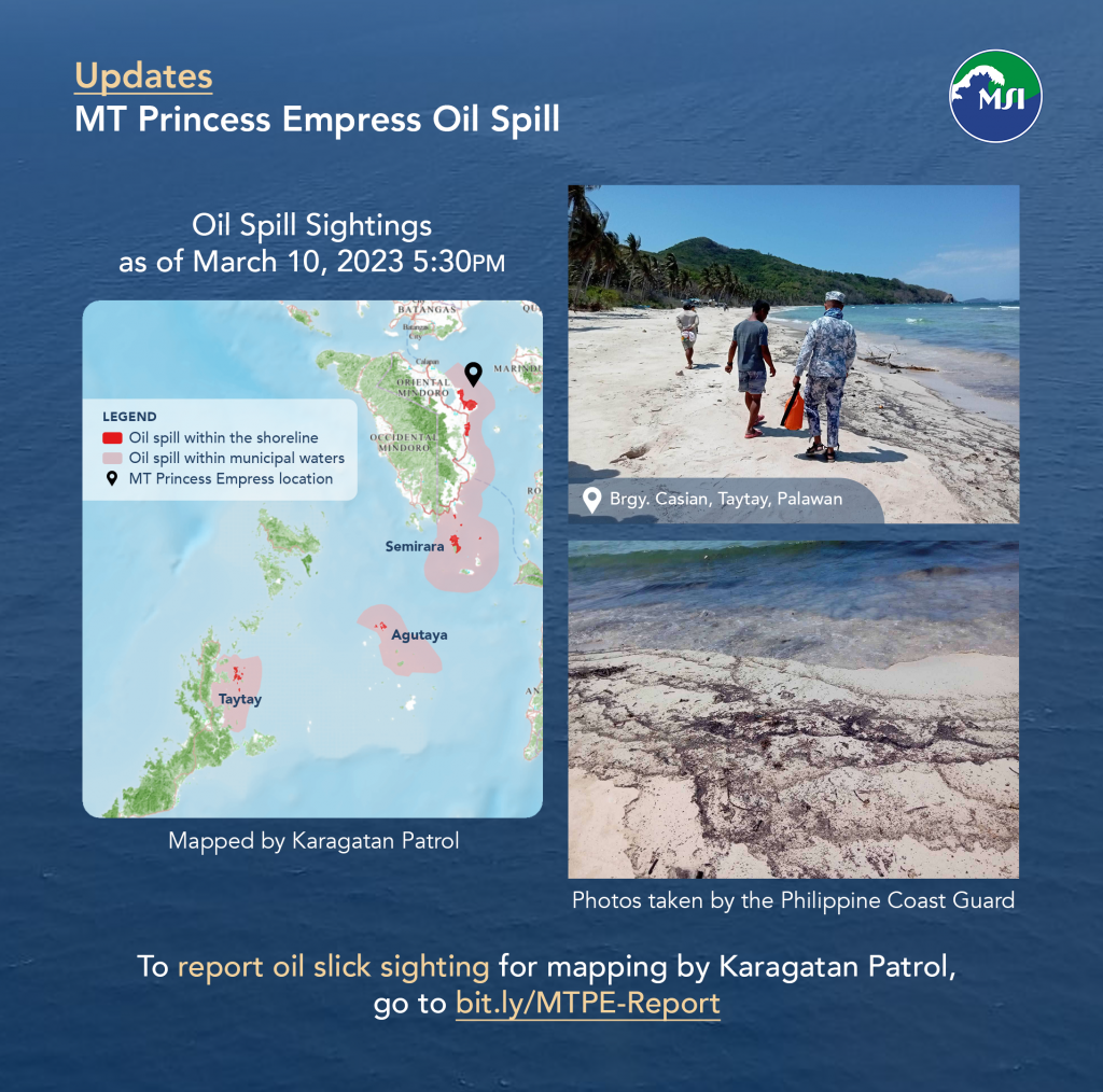 Bulletin 06: Oil slick sightings and deposition reported in Taytay, Palawan