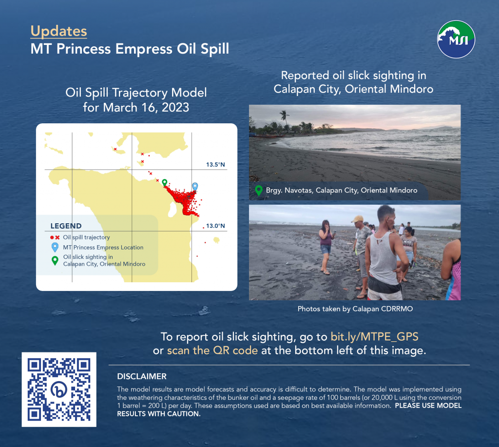 Bulletin 08: Oil slicks now sighted at the coasts of Calapan, along the Verde Island Passage